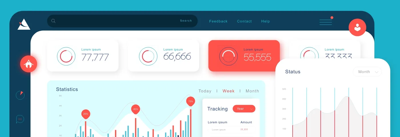 An graphic interface of a user portal dashboard with charts and graphs.
