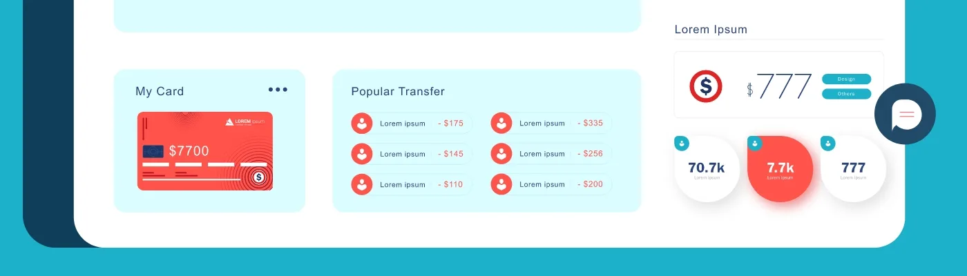 A graphic interface of an e-commerce user portal, showing card and transfer information.