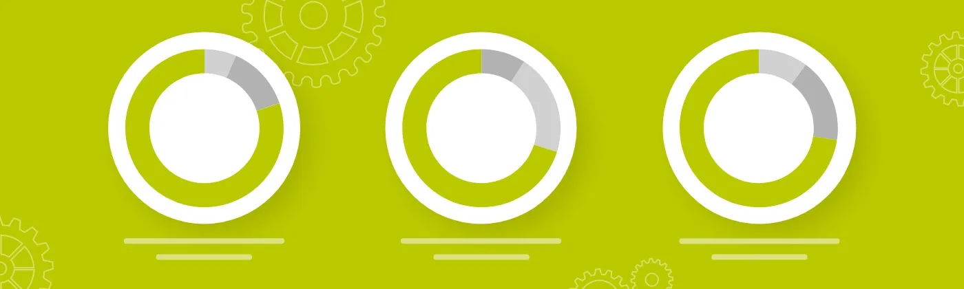 A series of pi charts intended to represent website domain metrics. 
