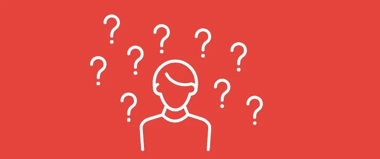 A silhouette surrounded by question marks, representing dissonance. 