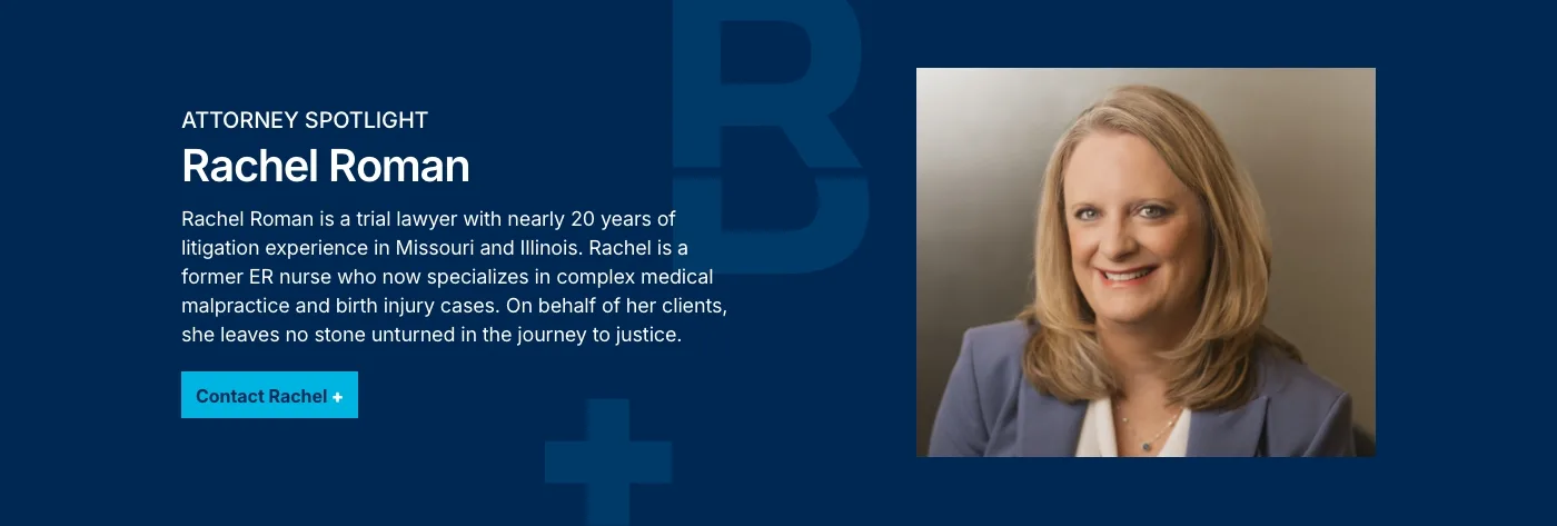 An attorney spotlight section on Roman & Boock's website showing Rachel Roman.