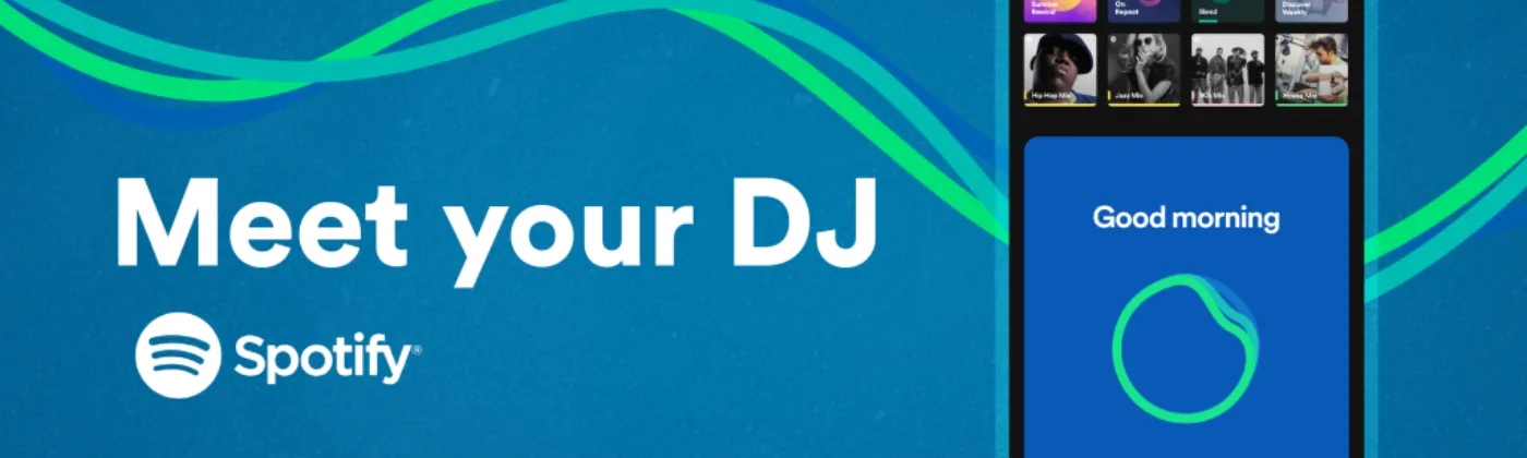 An advertisement for Spotify's AI DJ with text: "Meet Your DJ."