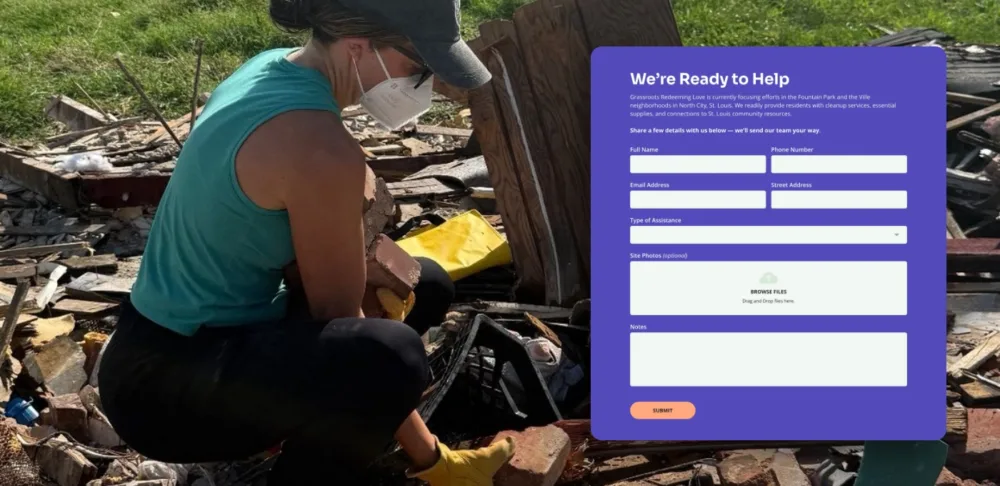 The request assistance form on Grassroots Redeeming Love's website.