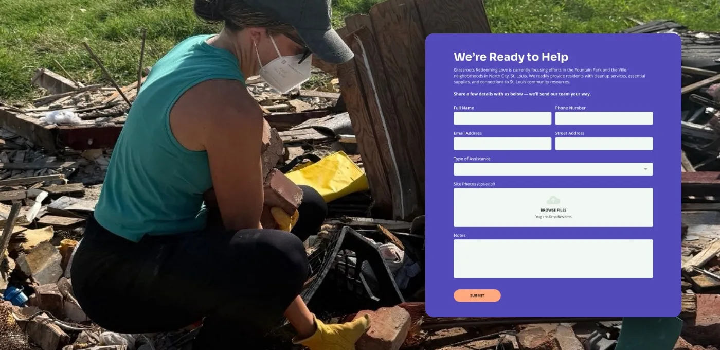 The request assistance form on Grassroots Redeeming Love's website.