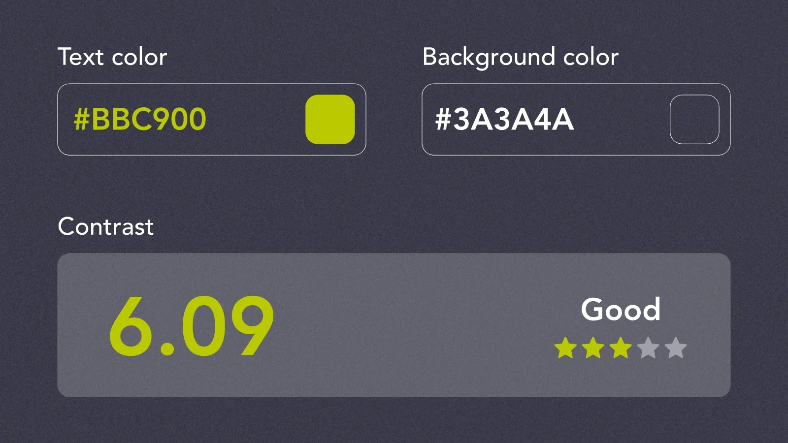 A display of text color and background color to illustrate good contrast as a representation of ADA compliance.