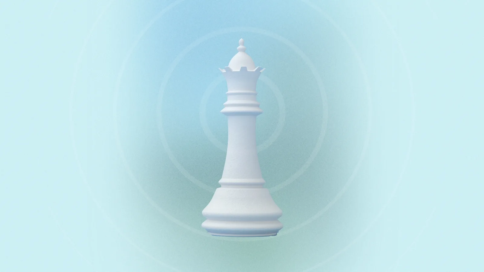 blue background with white echo lines. A white chess piece represents ongoing seo and content strategy in digital marekting