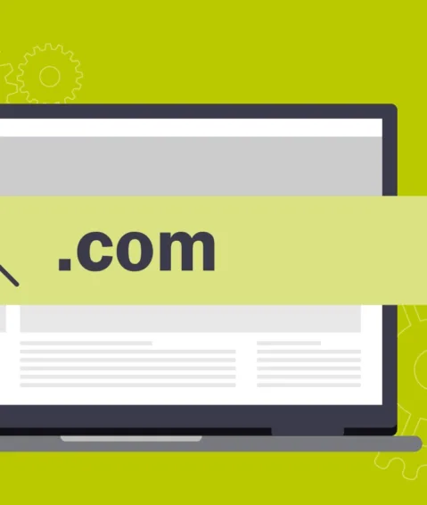 A graphic of a laptop computer with a search bar over it.