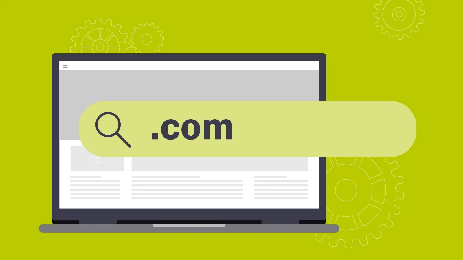 A graphic of a laptop computer with a search bar over it.