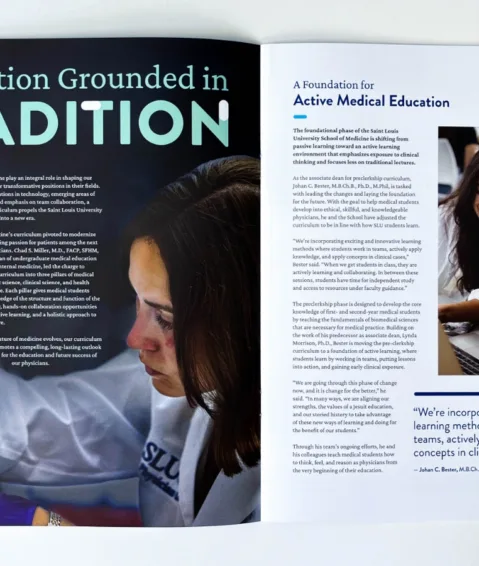 Saint Louis University School of Medicine magazine spread
