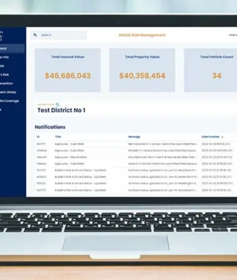 Computer screen displaying a web application for the Missouri United School Insurance Council.