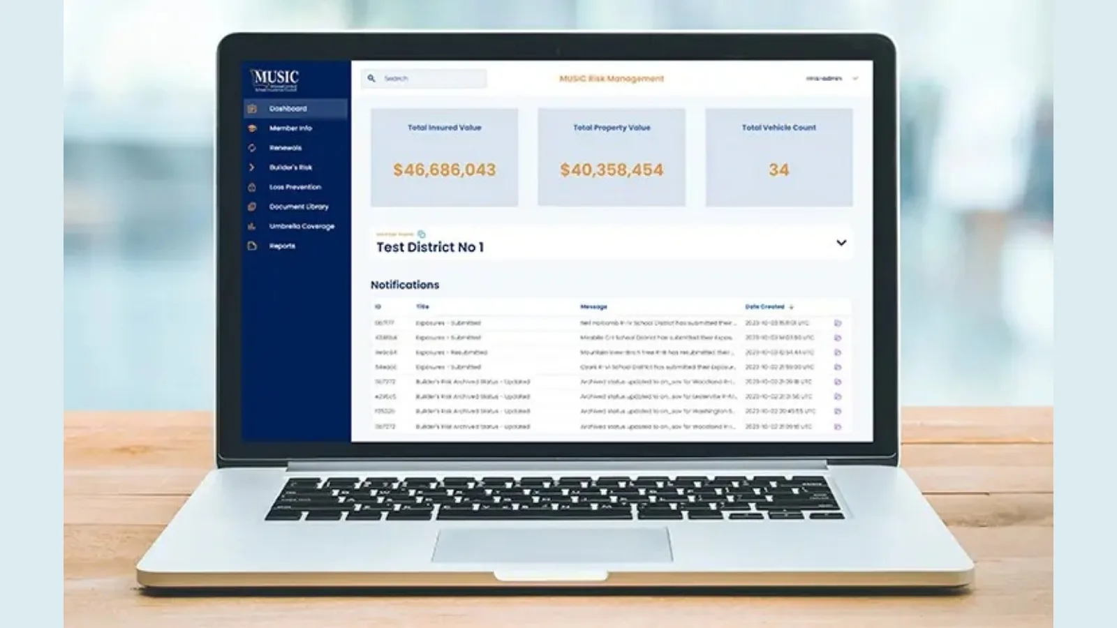 Computer screen displaying a web application for the Missouri United School Insurance Council.