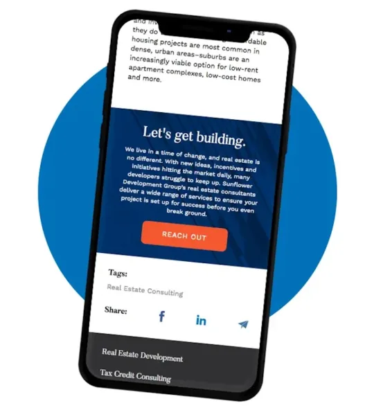 Sunflower Development Group mobile view of content