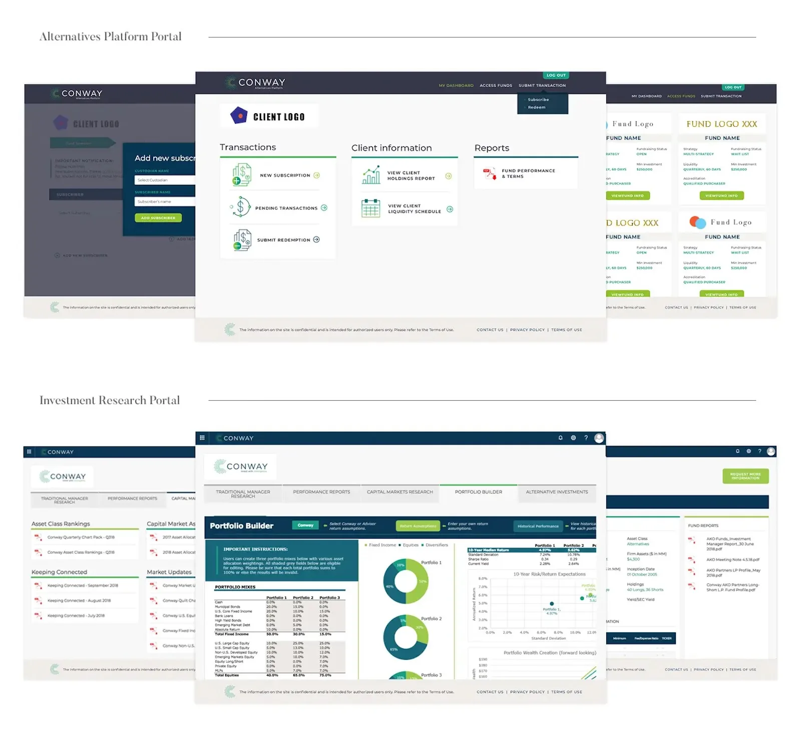 Conway investment portal screen views