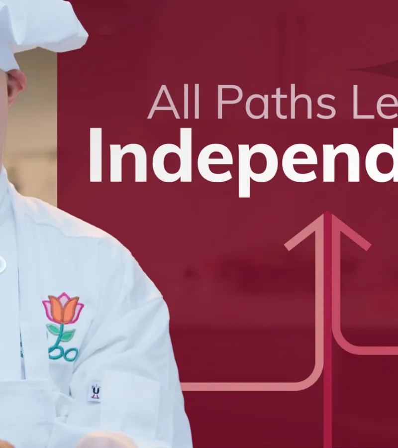 Individual in a chef’s uniform representing Paraquad’s “All Paths Lead to Independence” campaign