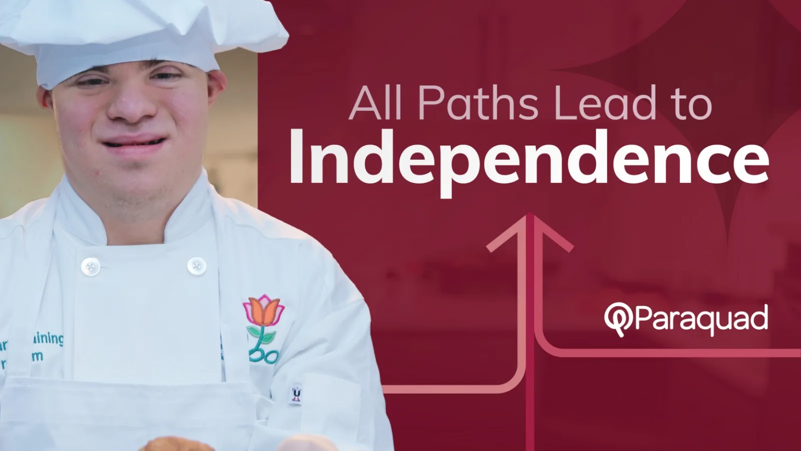 Individual in a chef’s uniform representing Paraquad’s “All Paths Lead to Independence” campaign