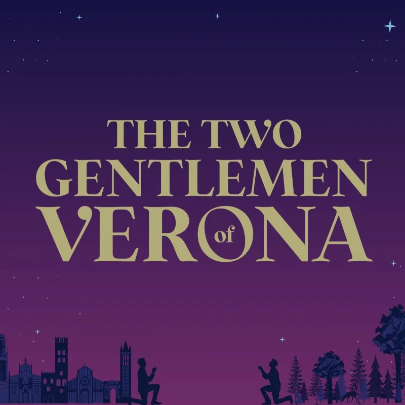 The Two Gentlemen of Verona wordmark on a purple background
