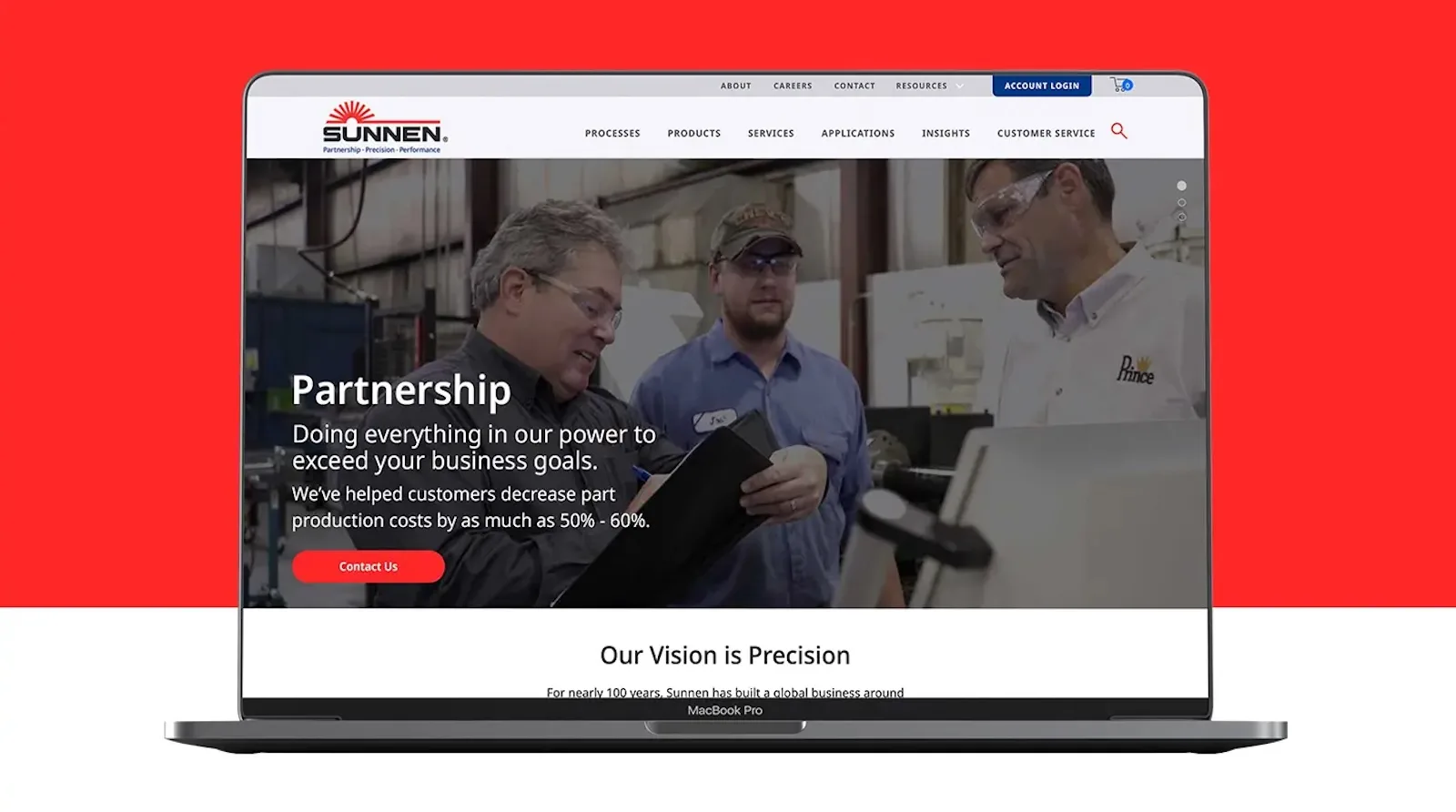 Website view of Sunnen's homepage