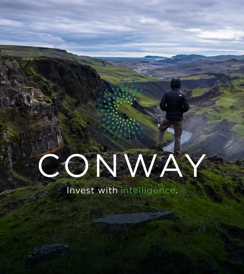 Conway logo atop an image of a mountain range.
