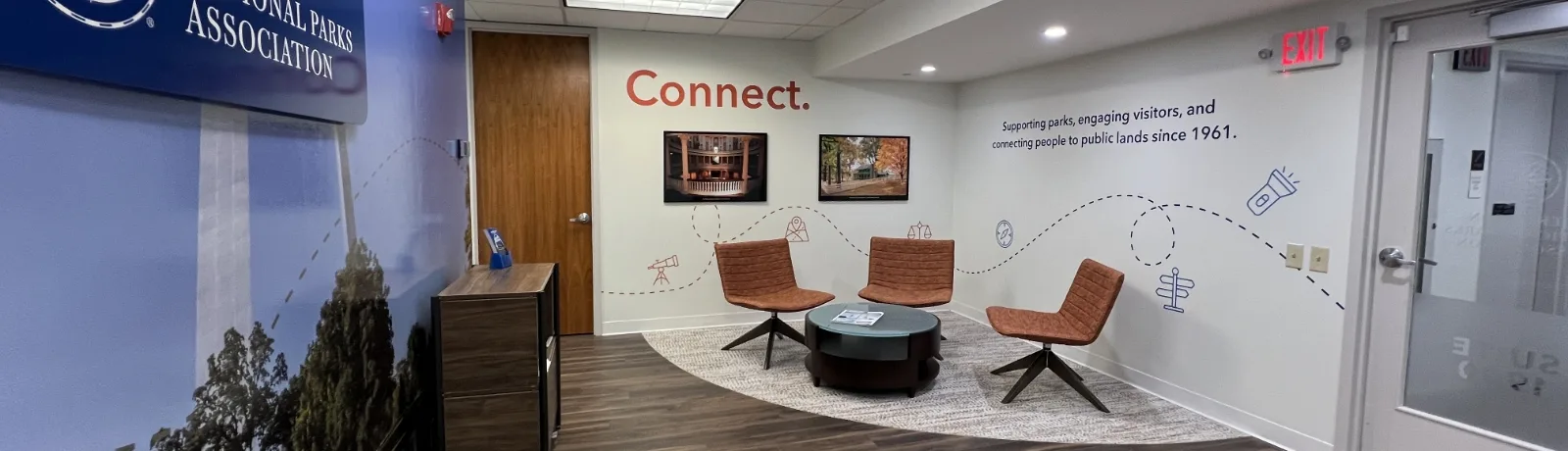 Image of office entry/waiting room with wall graphics