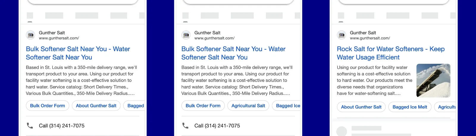 3 screenshots of a google ad previews