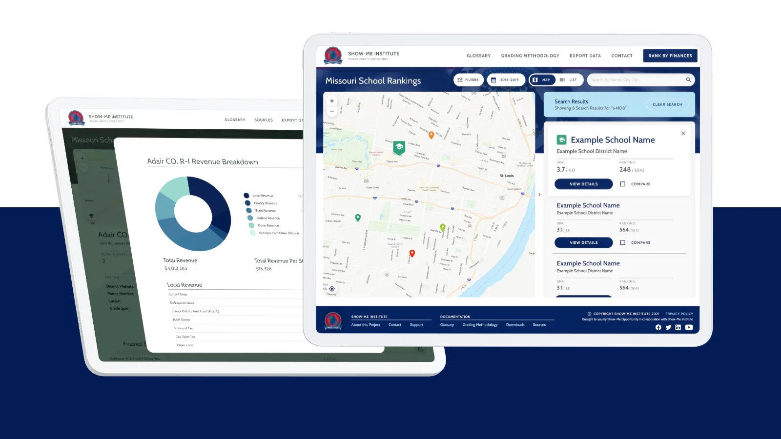 2 screens in ipad mockups of the show me app design