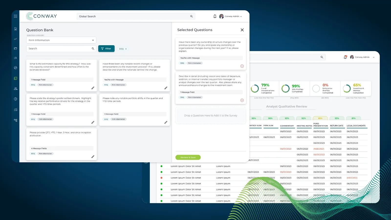 2 screenshots from the conway app.