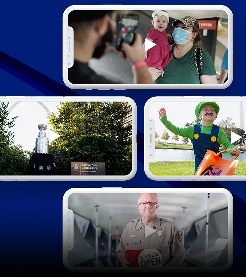 4 video screenshots from various videos made for the gateway arch.