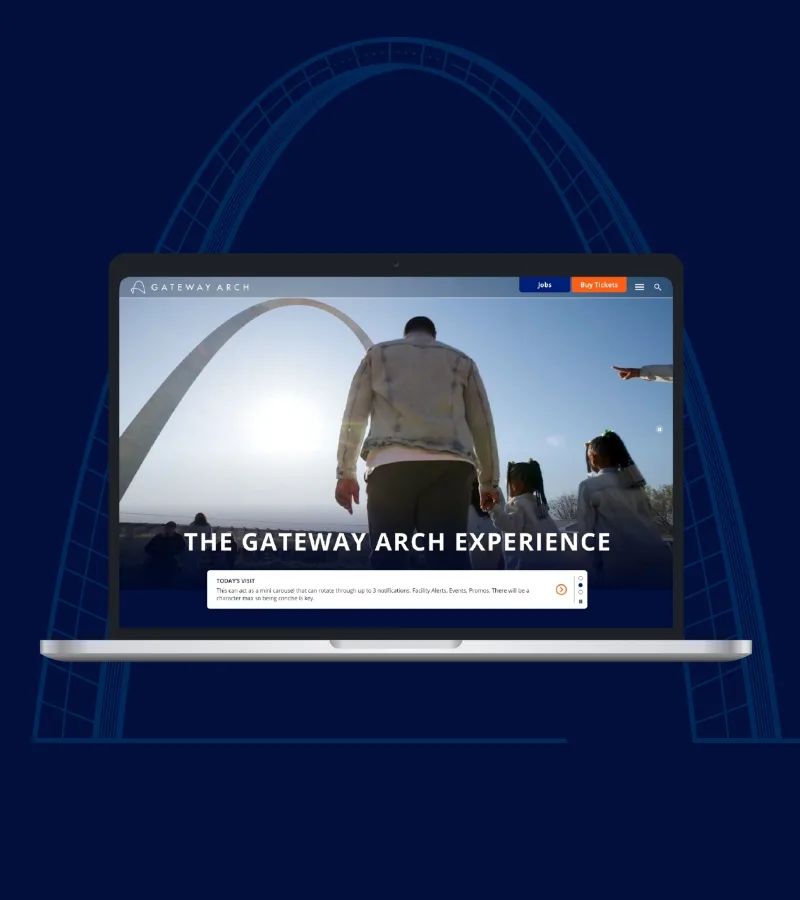 The gateway Arch website homepage in a laptop screen