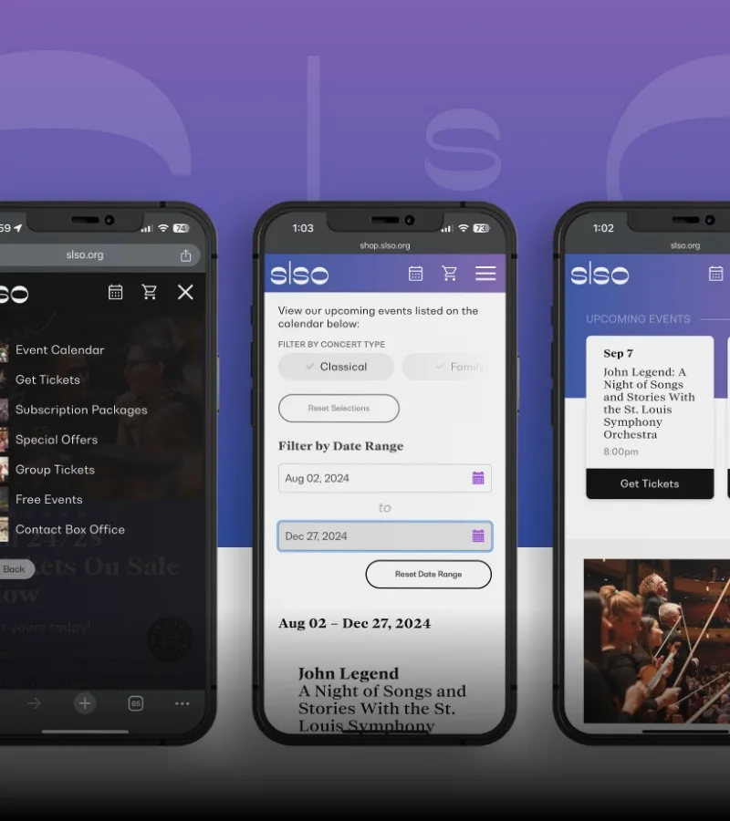 3 mobile screens from the slso website in mobile phones