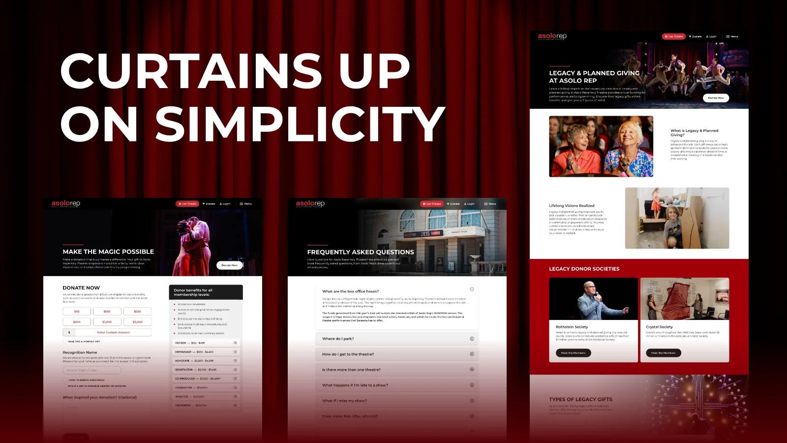 3 website screens from the ASOLO website