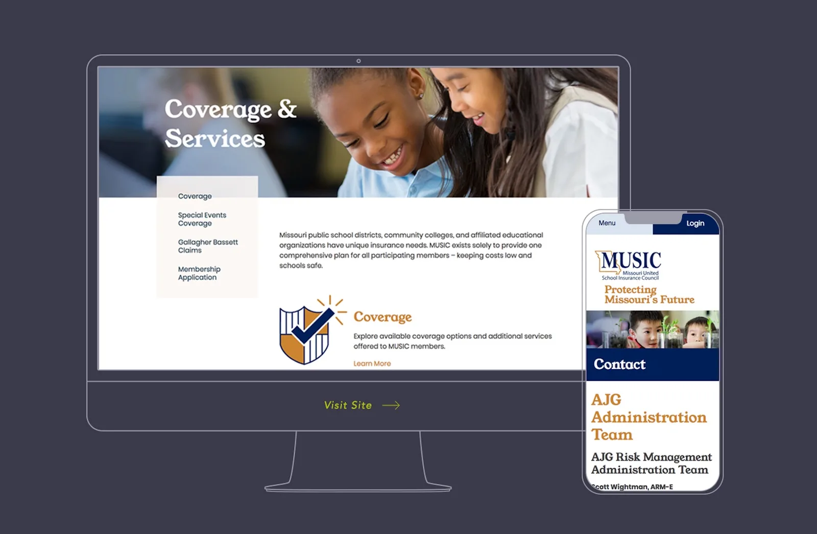 MUSIC desktop and mobile view of website