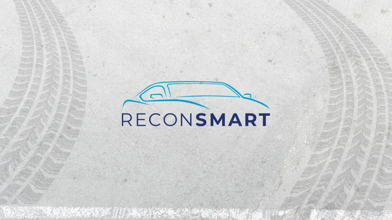 The ReconSmart car outline logo centered on a textured grey background styled with tire tracks.