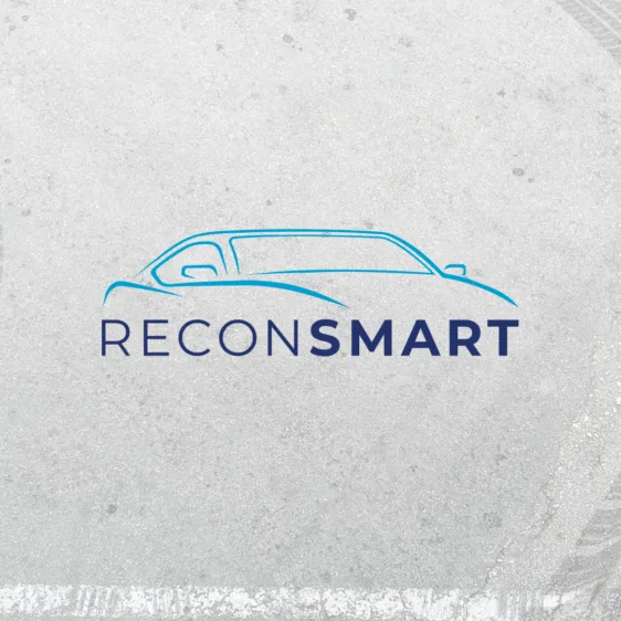 The ReconSmart car outline logo centered on a textured grey background styled with tire tracks.